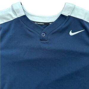 Nike Baseball Youth Boys Navy Blue Short Sleeve Size Large Button Baseball Shirt